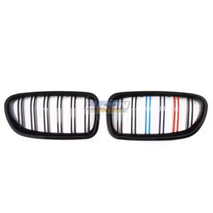 BMW F10 5 Series Main Kidney Double Slat Grilles Gloss Black With Stripes 11-17
